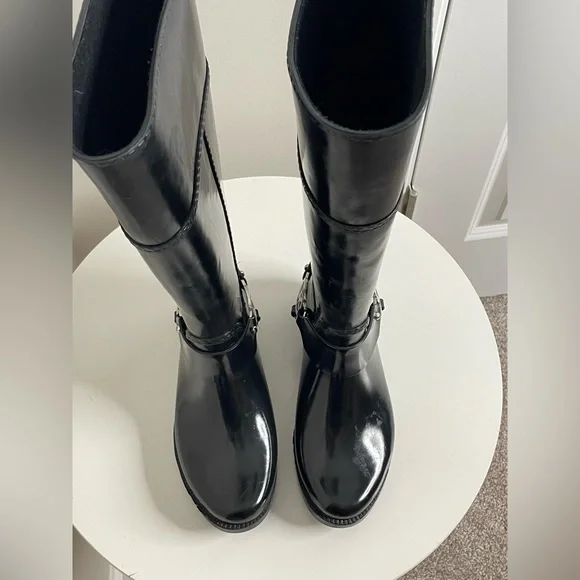Michael Kors logo Fulton Harness Tall Rain Boot designer riding style knee high - Picture 6 of 9